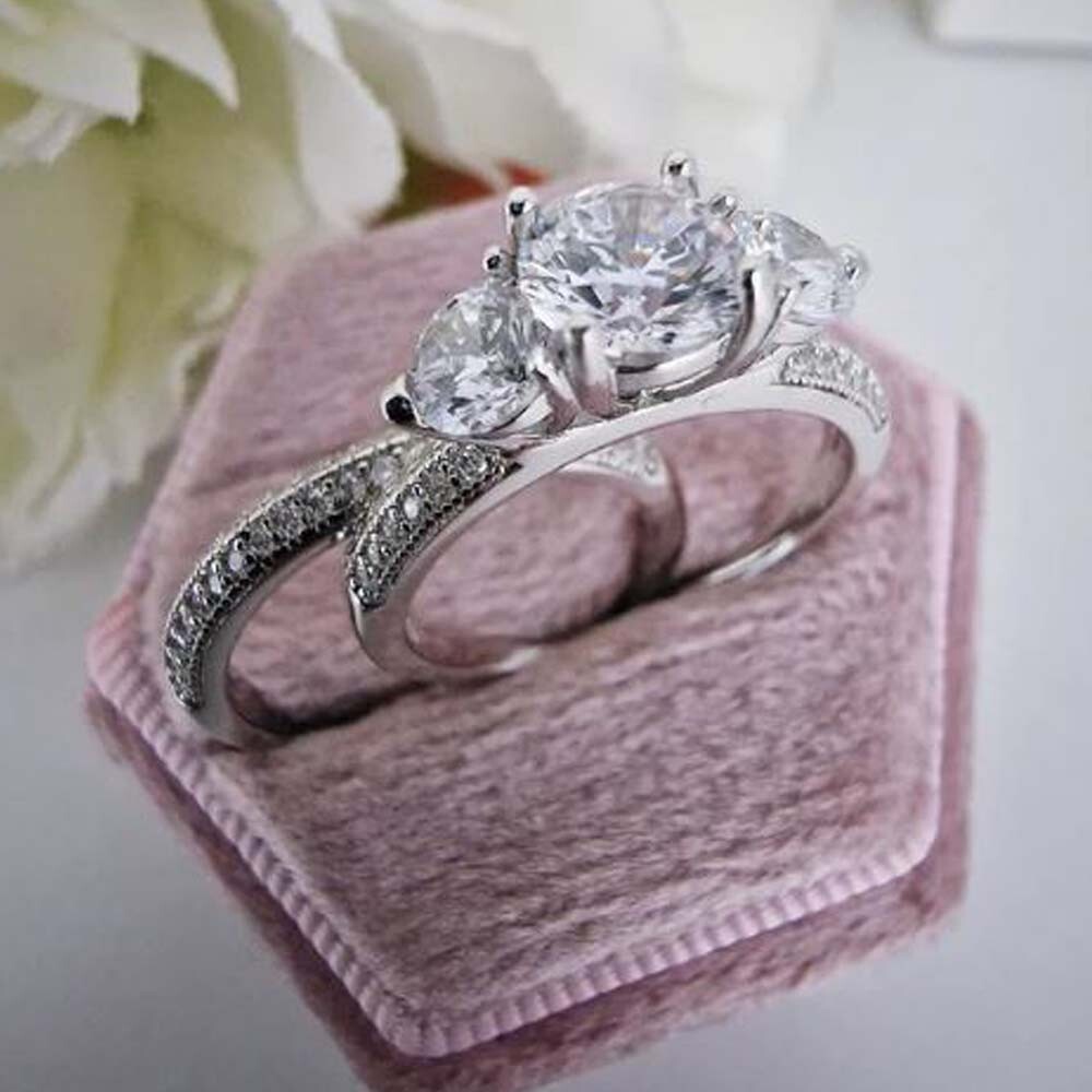 3.55 TCW Round Cut Moissanite Bridal Set Engagement Ring 14K White Gold Plated