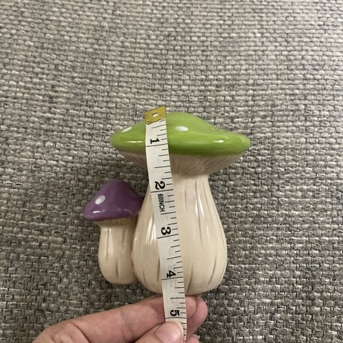 Vintage Glazed Ceramic Green Purple White Dots Mushrooms Figurine - Picture 7 of 7