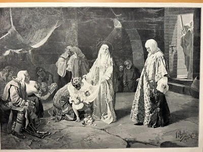 Antik Illustration 1893 Die heilige Casilda Monk Bibel Kunstdruck Holzschnitt - Bild 1 von 4