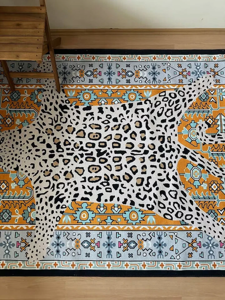 传统金色正品豹纹地毯手工塔夫特 Rus 套装客厅 — 第 2/4 张图片