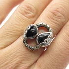925 Sterling Silver Vintage Real Black Onyx Marcasite Art Deco Style Ring Size 7