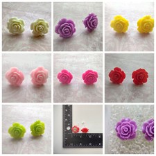 NEW Handmade Colorful Rose Flower Stud Post Earrings, About 3/4", Free Shipping 