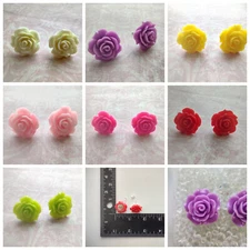 NEW Handmade Colorful Rose Flower Stud Post Earrings, About 3/4", Free Shipping!