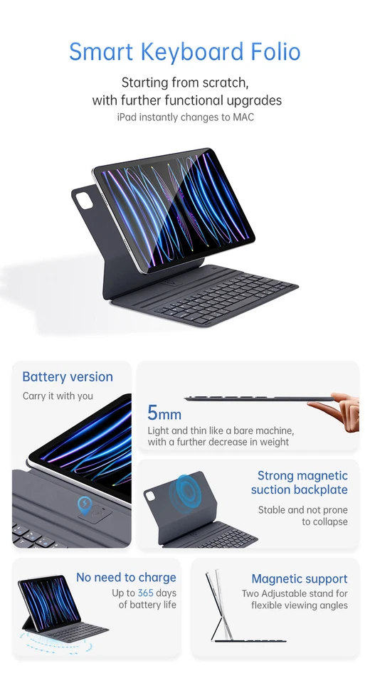Magnetic Keyboard Leather Case For iPad Pro 11 Air 4 5th Pro 10.9 M2 12.9 Tablet - Image 4 of 4