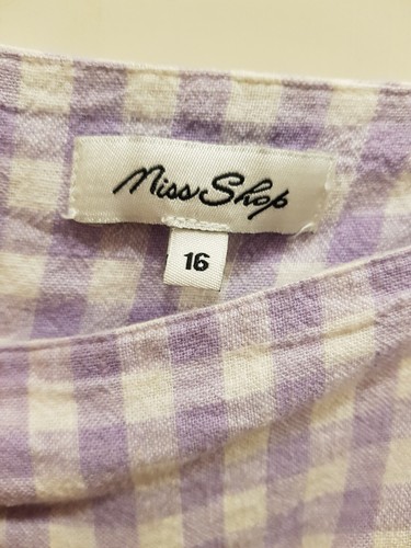 MISS SHOP Square Neck Empire Summer Dress Mauve Gingham Check Size 14-16 - Picture 4 of 15