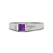 Natural Amethyst Gemstone With White Gold Plated Silver Ring for Women's 3782