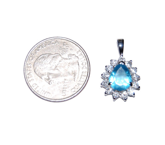 Sterling Silver Solid 925 Pendant Blue Topaz Cubi… - image 3