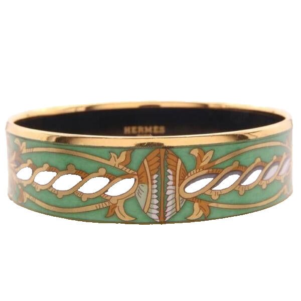 Hermes GM enamel cloisonne bangle bracelet with Z engraving for women-image