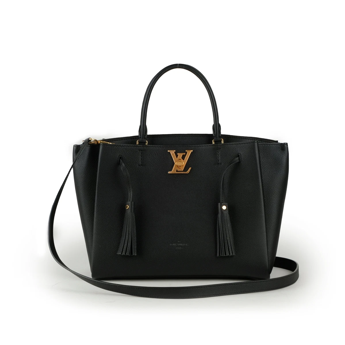 LOUIS VUITTON Lockmeto Black Leather Tassel Tote Bag