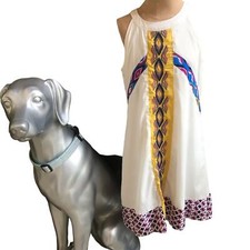 YD Embroidered Sleeveless Geometric Print White Dress Girl's Size 10/11 Years