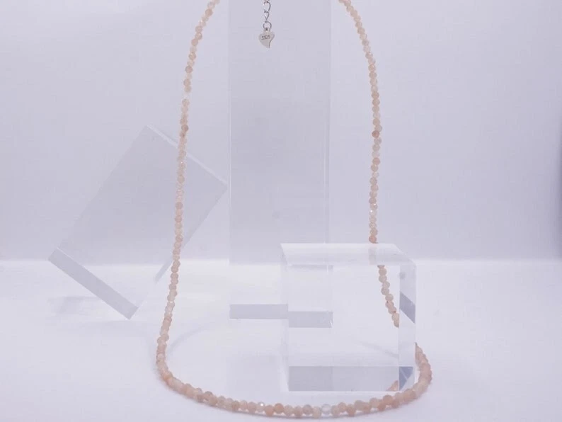 Collares gargantilla mujer piedra solar natural facetada piedras preciosas redondas con cuentas 2-3 mm 18"" Foto 3 de 4