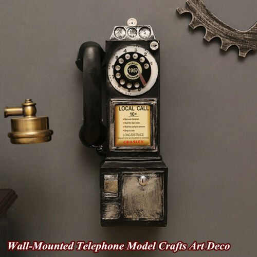 Wall Mounted Pay Phone Model Retro Booth Telephone Decor American Country Style - Foto 1 di 9