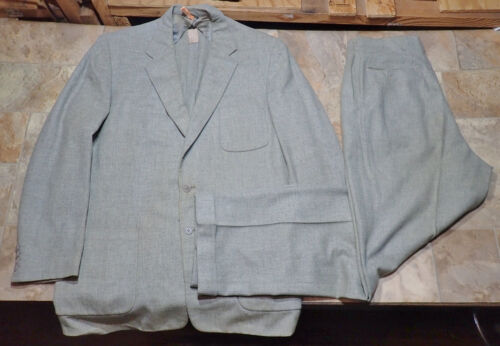 Union Made USA 60s Vtg Gray Fleck SINGLE Breasted Suit 42 Jacket, 30x31 Pants - Picture 1 of 23