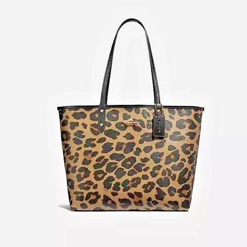 Borsa Coach City leopardata stampa animalier reversibile marrone nero pochette rara