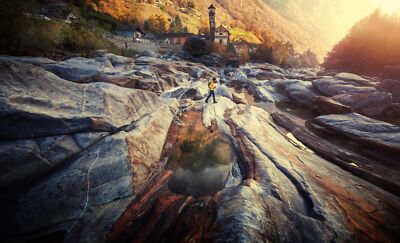Landscape nature rocks village fall stones Custom Gaming Mat Desk