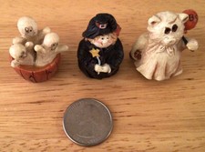 1993 THT Halloween Mini Figurines, Witch, Ghosts in pumpkin, Bear in disguise