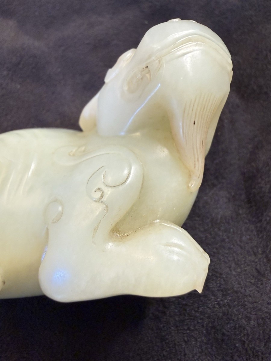Natural Hetian Jade Pixiu Sculpture Hand Carved White 天然和田玉