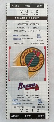 MLB 1997 04/08 Houston Astros at Atlanta Braves Full Ticket-Tom Glavine WP