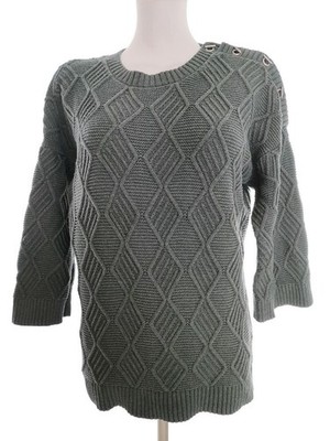 MAX STUDIO Damen Pullover Gr. M Blau Baumwolle 100% Zopfmusterstrick 3/4 Ärmel
