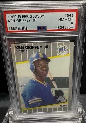 1989  FLEER   GLOSSY   KEN GRIFFEY JR.    #548   PSA 8