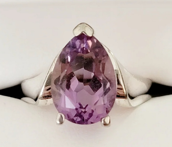 HAN | Thailand Vintage Silver 925 Ring Amethyst Teardrop Roughly Size 7 Women's