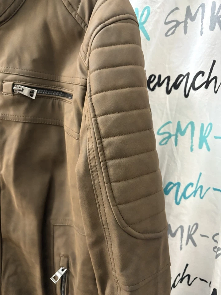 Mens Guess Faux leather Brown jacket removable grey hood Size L Large NWT - Image 2 of 4