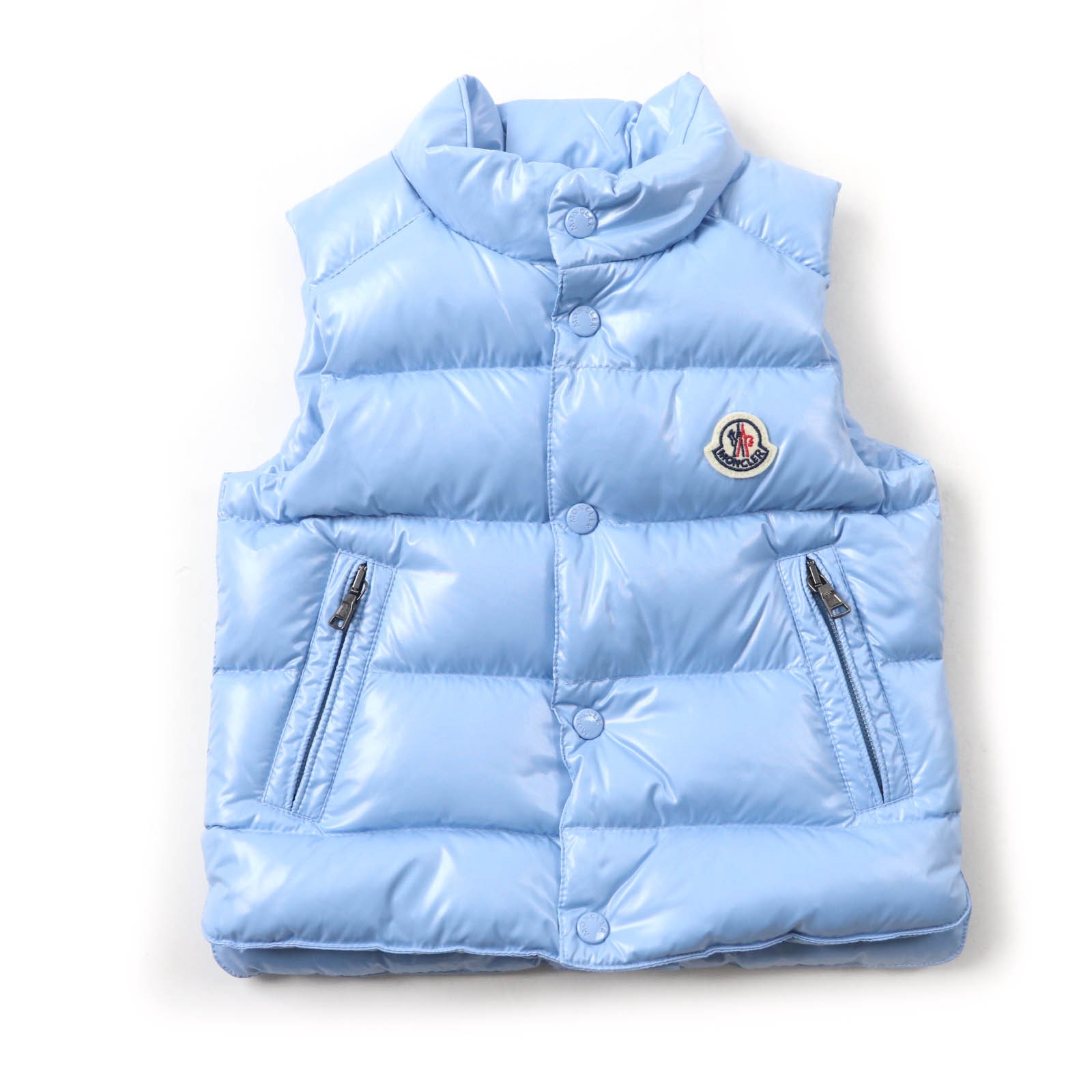 Pristine MONCLER Down vest BERNARD With logo patch Light blue Nylon Kids