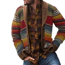 Sweater Jacket 2025 Lapel Color Matching Knitted Cardigan Wool, Rainbow Sweater