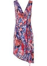 Neu Kleid mit Schlitz Gr. 40/42 Blau Pink Floral Sommerkleid Casual-Mini Dress