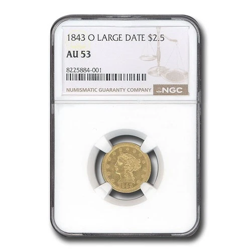 1843-O $2.50 Liberty Gold Quarter Eagle Large Date AU-53 NGC