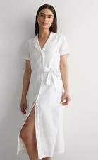 QUINCE EUROPEAN LINEN WHITE BUTTON FRONT DRESS LINED L NWT