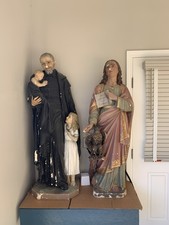 Two Large Catholic Statues Saint John Made In Paris 1918,Saint Vincent De Paul.