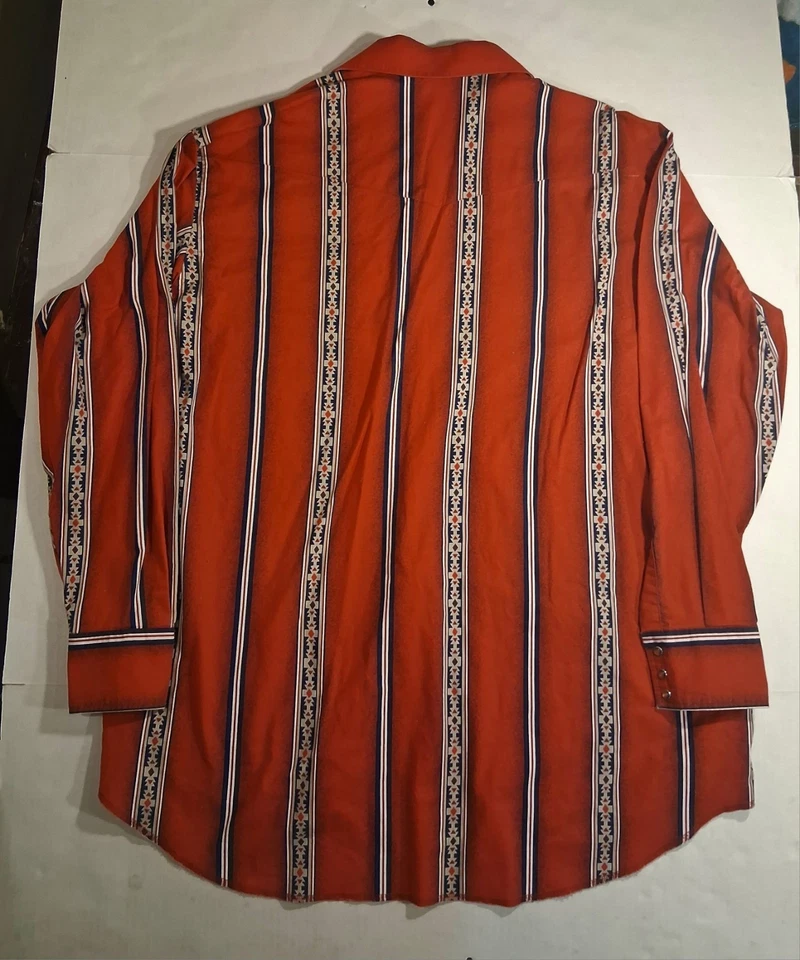 Vintage Wrangler Shirt Men Aztec Western Brushpopper Cowboy Pearl Snap Size 3XLT - Image 2 of 4
