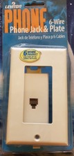 Leviton White Decora Phone Jack w/ Wall Plate 6-Wire Modular Telephone C2677-W