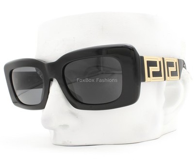 Versace Sunglasses Polished Black Gold Logo Arms VE 4444-U GB1/87 with Case