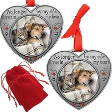 Pet Memorial Picture Christmas Ornaments - Set of 2 - No Longer by My Side - ...