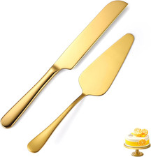Wedding Cake Knife and Server Set,2Pcs Cake Cutting Set Gold Include Stainless S