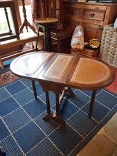 Small Vintage Drop Leaf Leather Top Coffee Table 