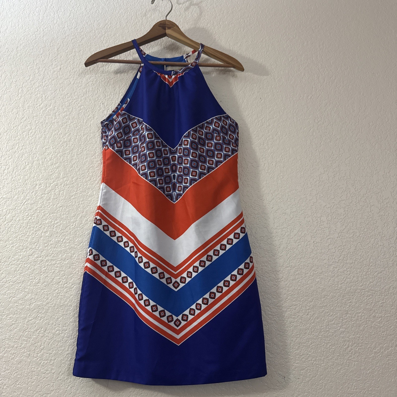 NWOT Banana Republic Shift Dress Sz 0 Blue Orange White Chevron