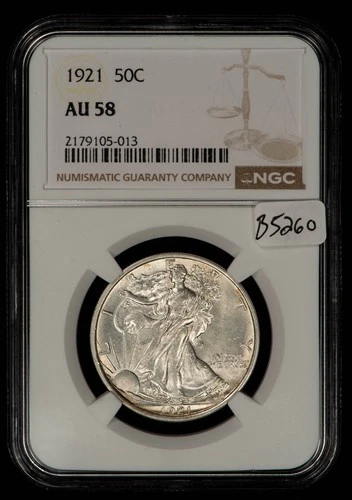 1921 50c Walking Liberty Silver Half Dollar - PQ Key Date- NGC AU 58 - SKU-B5260
