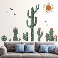 Boho Cactus Wall Stickers - Green Plants Tropical Desert Cacti Wall Decals - ...
