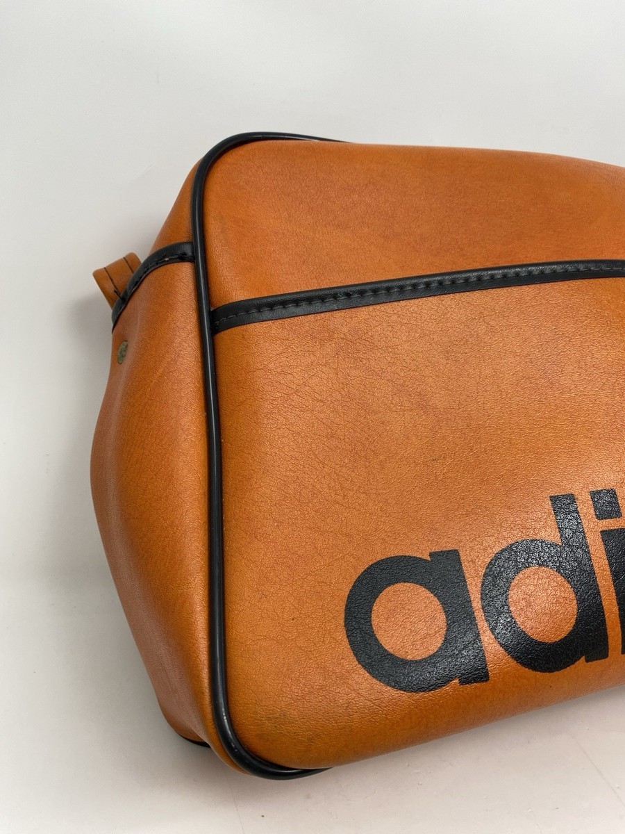 Vintage Adidas Shoulder Leather Gym Hand Bag Orange Zip Yugoslavia