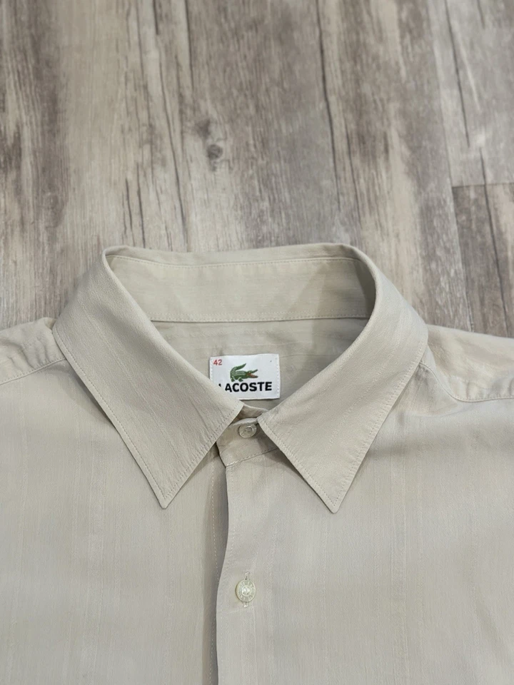 Camisa Lacoste Ligera LS Con Botones Para Hombre Talla 42 Tostado Rayas Verticales Foto 3 de 4