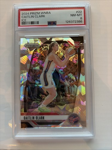 2024 Panini Prizm WNBA Caitlin Clark Rookie RC Cracked Ice Prizm Fever #22 PSA 8