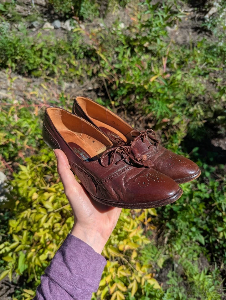 Pappagallo 皮革一脚蹬高跟鞋女式 6N 复古西班牙制造棕色方跟 — 第 2/4 张图片