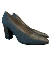 Vintage Salvatore Ferragamo Charcoal Gray Fabric Italian Block Heel Pump - 9