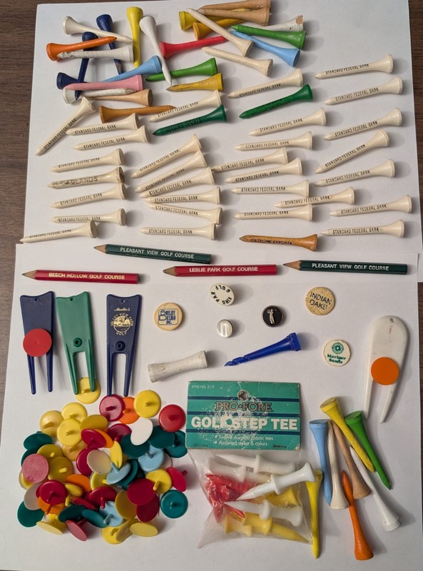 Vintage Golf Tee Lot Advertising Pencils Markers Divot Tools Bank Michigan