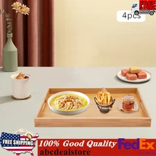 4pc Serving Tray Bamboo Wooden Tray w/ Handles Great for Dinner Trays Tea Desert