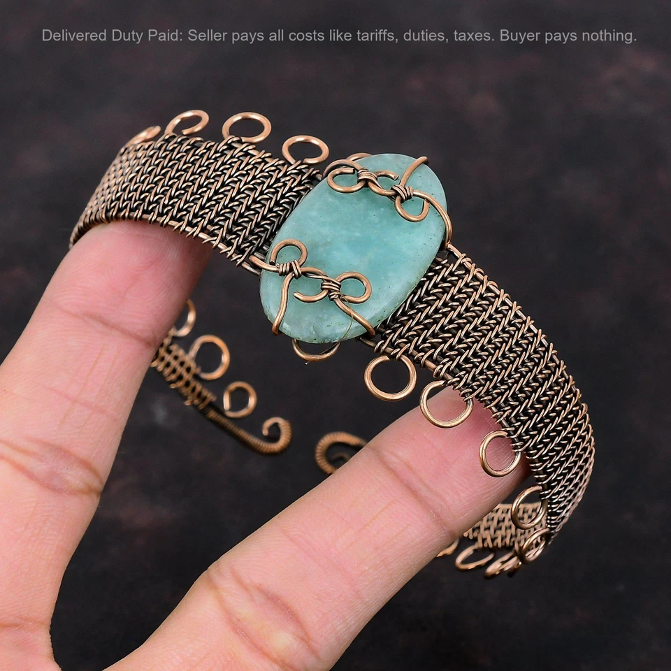 Thanks Giving Day Deal Amazonite Stone Copper Wire Wrapped Wedding Bangle Cuff - Image 3 of 4