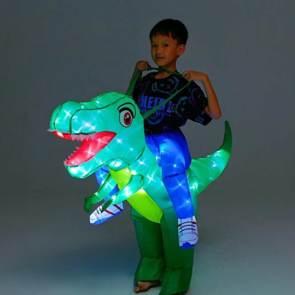 Kids Inflatable Costume, Dinosaur Rider,Blow up T-REX Costumes with LED ...